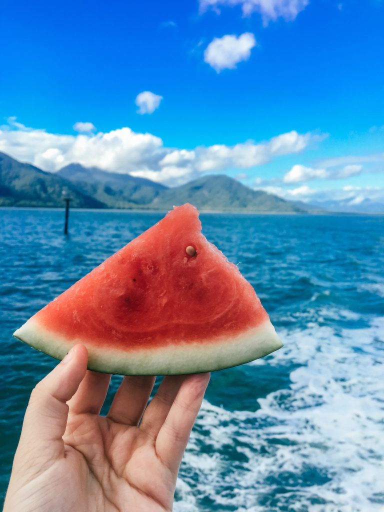 Melone auf dem Schnorchel Boot